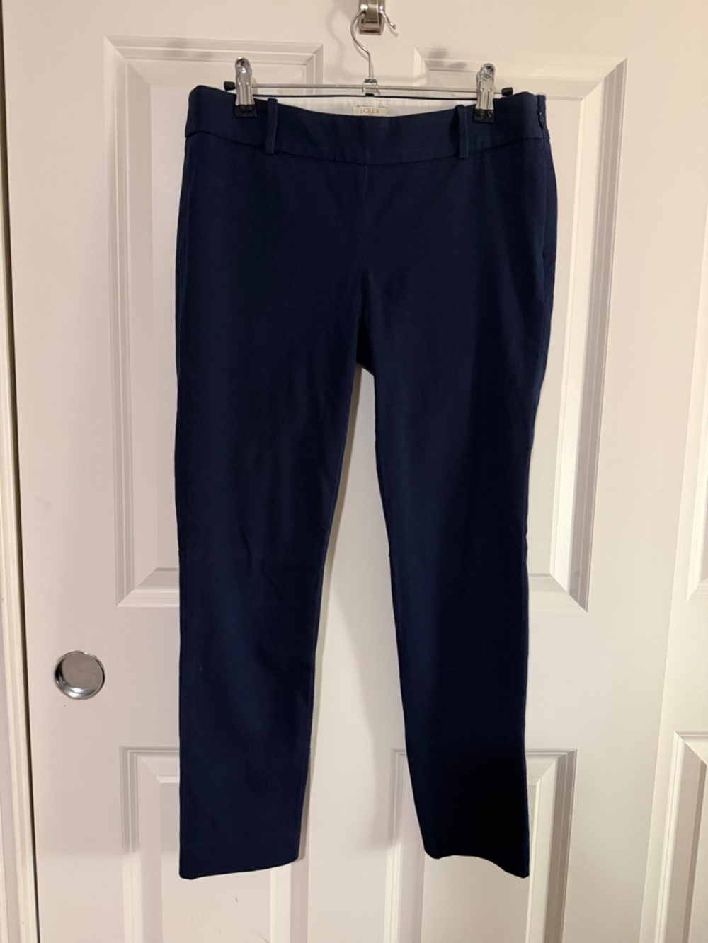 J. Crew Women's Navy Stretch Straight-Leg Pants with Belt Loops